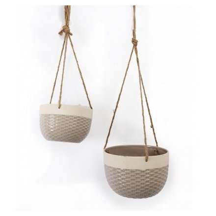 Set of Hanging Grey Woven Planters, 196cm 