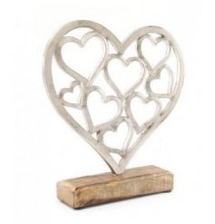 Sure to add a Rustic Charm within any home space, an aluminium cluster heart set upon a natural wood base 