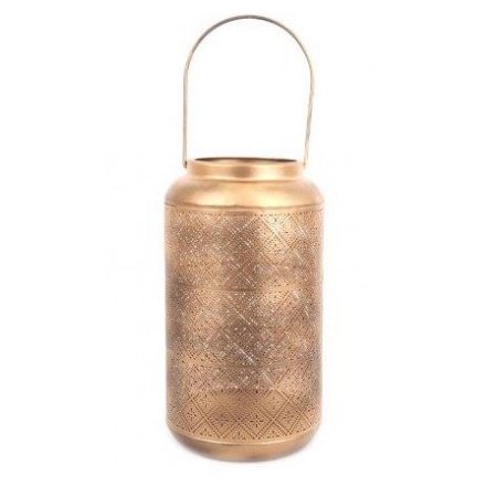 32cm Gold Metal Cut Lantern