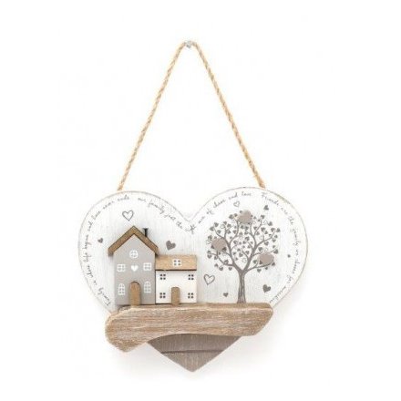 Wooden House and Tree Plaque, 16cm 