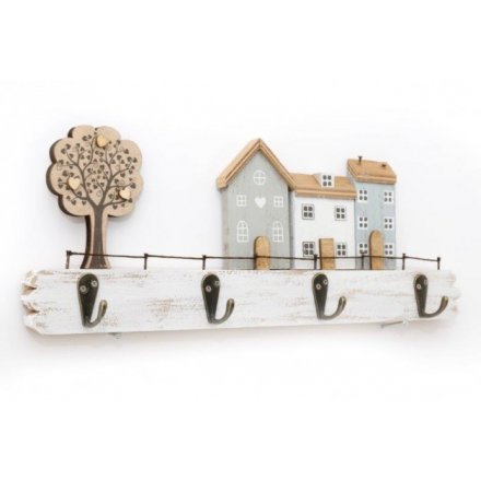 Wooden House and Tree Hook Plaque, 34.5cm  