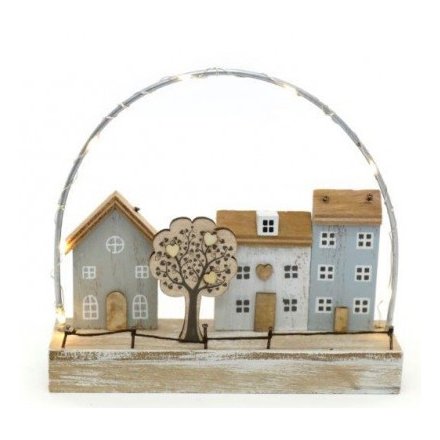 Wooden House and Tree LED Scene, 20cm 