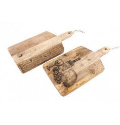 Must have accents to feature within any rustic set kitchen, a mix of wooden chopping boards with etched decals 