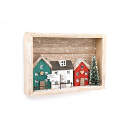 Red and Green House Scenes Plaque, 18cm 