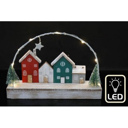Nordic Village Scene With LEDs, 25cm 