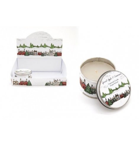 A small scented wax candle tim, set with a charming Nordic Village inspired packaging 