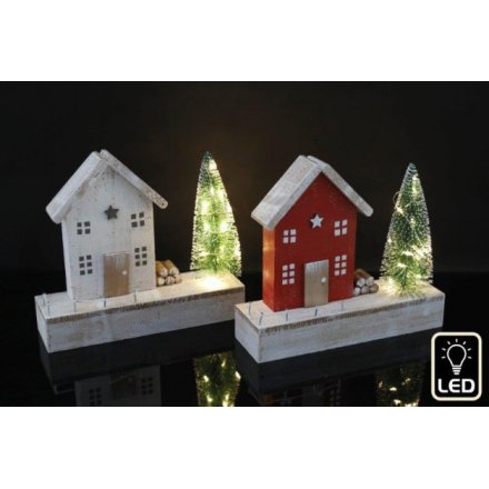 2 Assorted LED House Scenes, 17cm