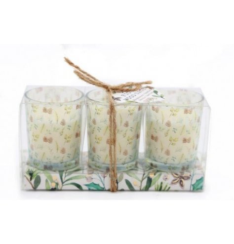 A festive themed set of min candle pots from our new Alpine Fig and Woodsage scented range 
