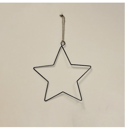 An attractively simple star shaped hanging decoration with only a jute string to feature 