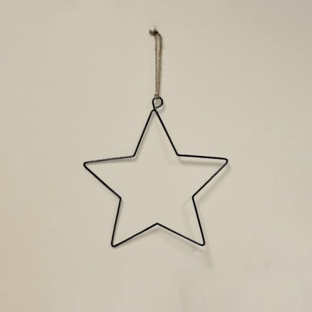 Black Wire Star Hanging Decoration, 30cm 