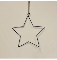  A simple black toned wire star shaped hanging decoration with only a jute string to feature