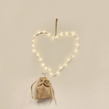White Wire LED Heart, 24cm 