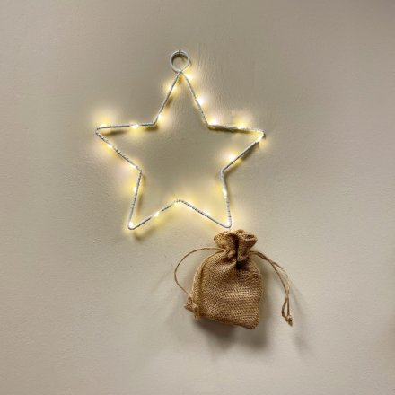 24cm Light Up Wire Star, White 