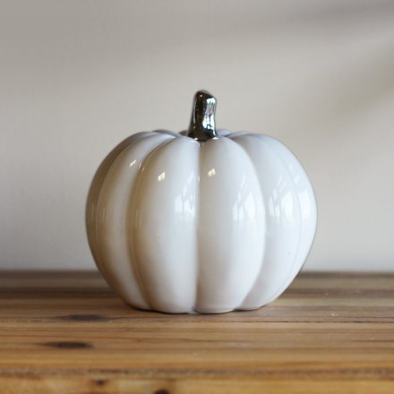 Ceramic White Pumpkin, 15cm 
