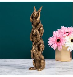 From the beautiful Leonardo Bronze Art Range, a stack of posed hares with individual poses and intricate detail 