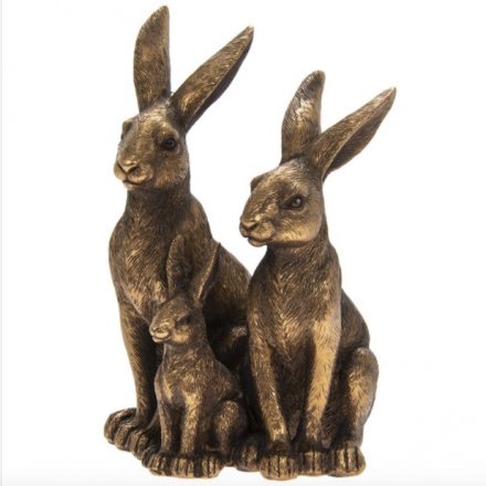 Bronze Hares & Baby Ornament, 16cm