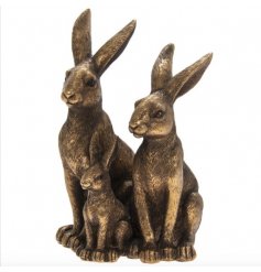 A bronze toned Resin based Hares and Baby Ornament, complete with intricate detailing 