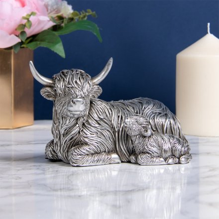 Silver Art Highland Cow & Calf, 11cm