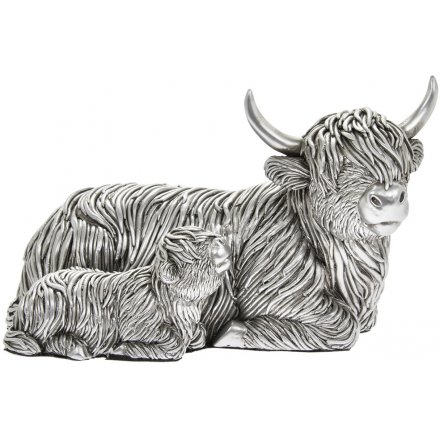 Silver Art Highland Cow & Calf, 24cm