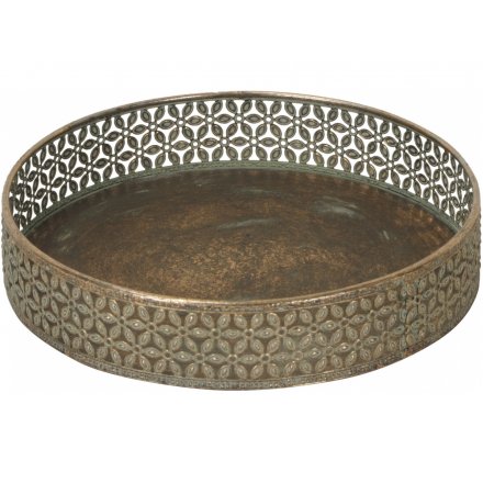Rustic Bronze Round Tray, 25cm 