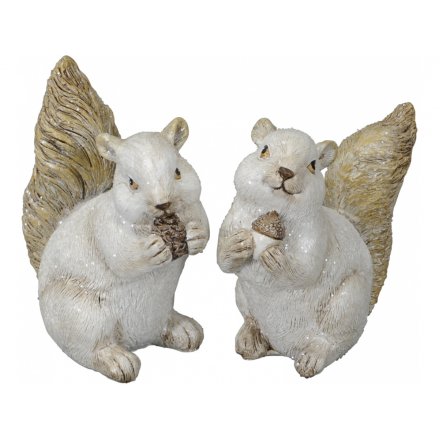 Posed Squirrels With Glitter, 10cm 