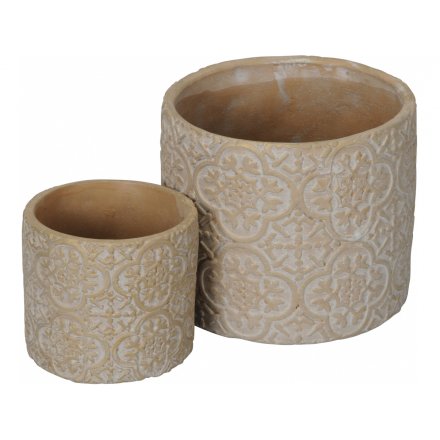 Terracotta Tone Concrete Set of 2 Pots