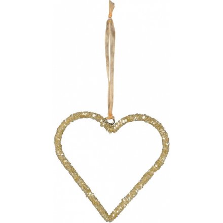 Hanging Gold Glitter Heart, 10cm 