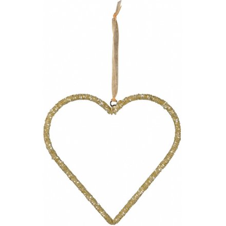 Hanging Gold Glitter Heart, 16cm 