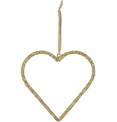  A glittery gold themed hanging heart with an added gold organza ribbon 