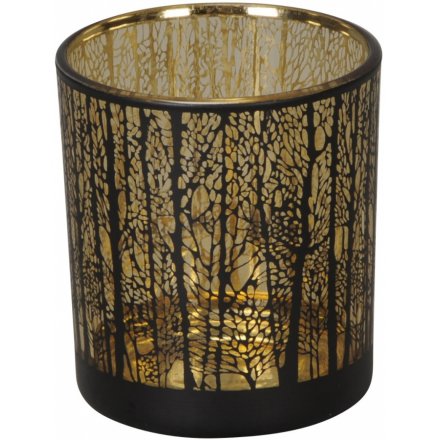 Black and Gold Tree Candle Pot, 8cm 