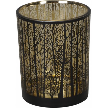 Black and Gold Tree Candle Pot, 12cm 
