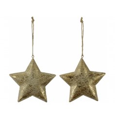 Sure to add a vintage charm to your tree display at Christmas, a mix of hanging metal stars with a tarnished gold tone t