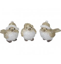 Sure to add a sweet touch to your home space during Christmas time, a festive mix of posed bird figures with gold flecks
