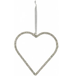 A glitzy themed hanging heart with a sparkly finish and organza ribbon 