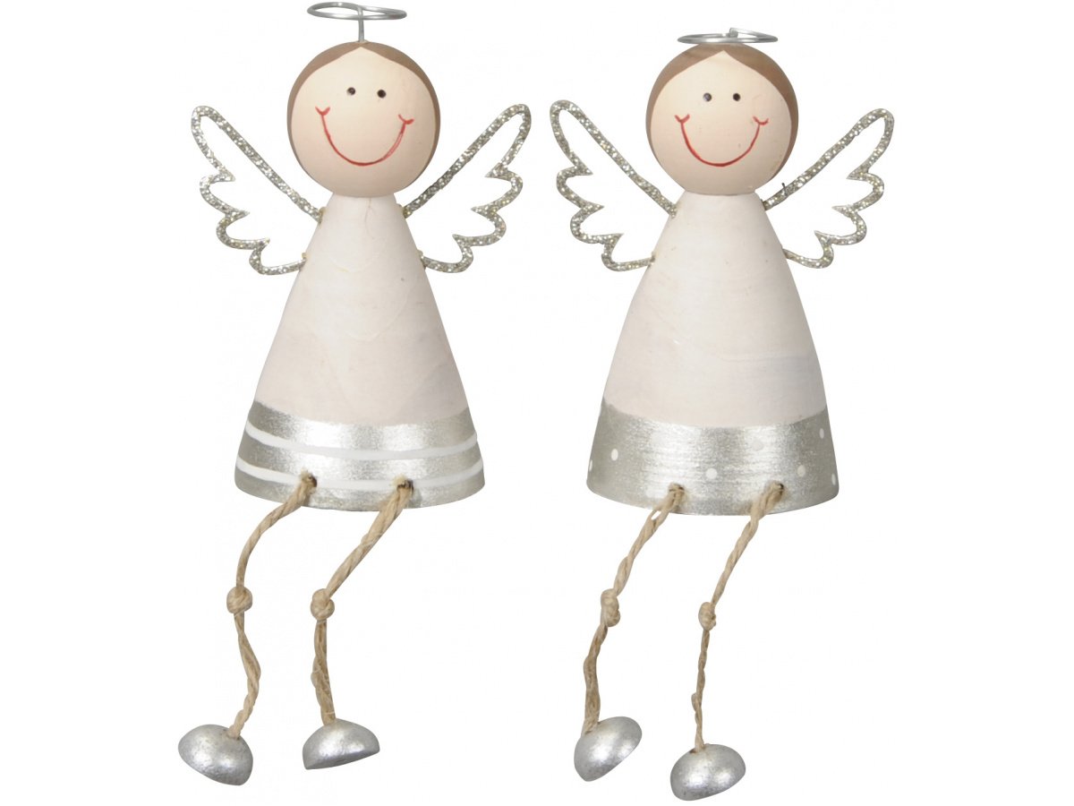 Shelf Sitting Silver/White Angels, 15cm Christmas Decorations