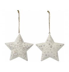 A chic and shabby themed mix of hanging metal stars with starry decals on each 