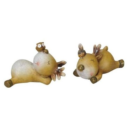 Assorted Sleeping Reindeer Figures, 8.5cm 