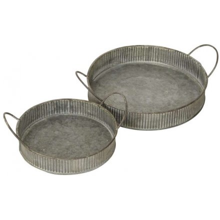 Set of Rustic Zinc Trays, 20cm 