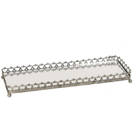 Mirrored Tray With Antique Edging, 30cm 