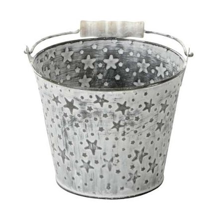 Embossed Bucket With White Wash Finish, 14cm 