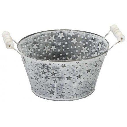 Embossed Bucket With White Wash Finish, 19cm 