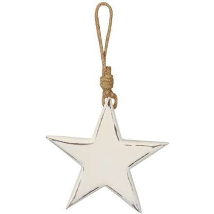 White Wood Star Hanger, 20cm 