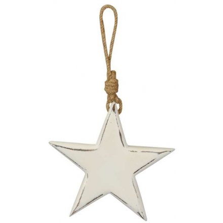 White Wood Star Hanger, 15cm 