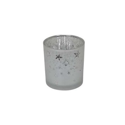 8cm Frosted Glass Tlight Holder - Stars
