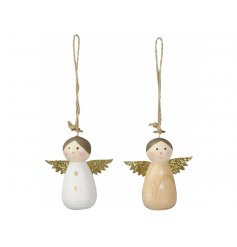 , an assortment of wooden angel figures with gold glitter wings 