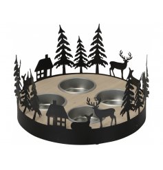 Sure to bring a dazzling shadow display, a large 4 space tlight holder with a Woodland Cut Scene surrounding it 