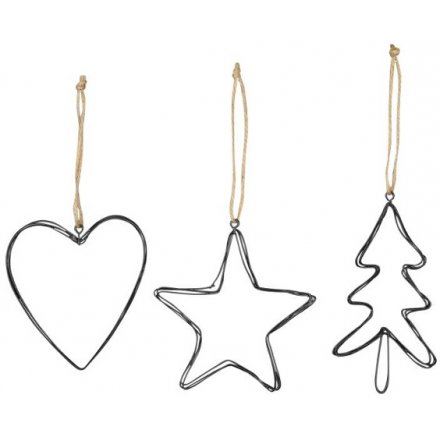 Hanging Wire Star, Heart & Tree Decorations 