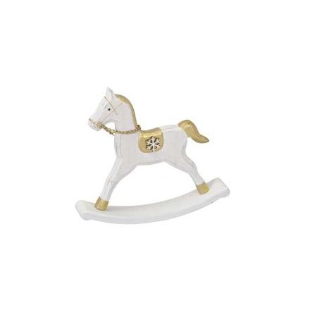 Gold & White Rocking Horse, 16cm 