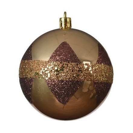A dazzling shatterproof bauble set with a camel brown tone and glittery check finish 