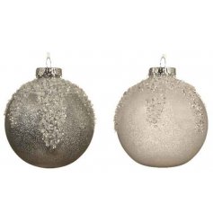 An assortment of ice inspired based Shatterproof Baubles with glitzy crystal decals to each 